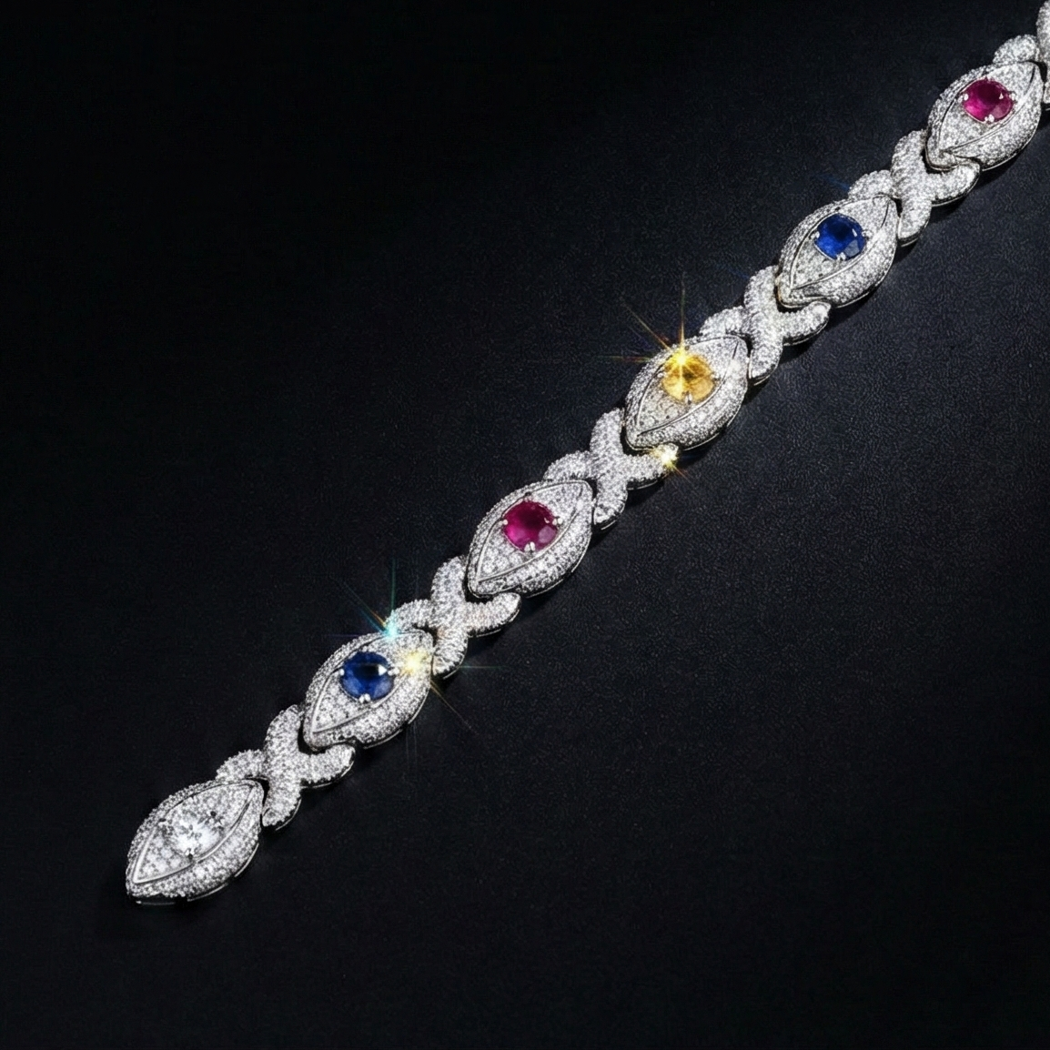 18k gold plated iced eye bracelet.