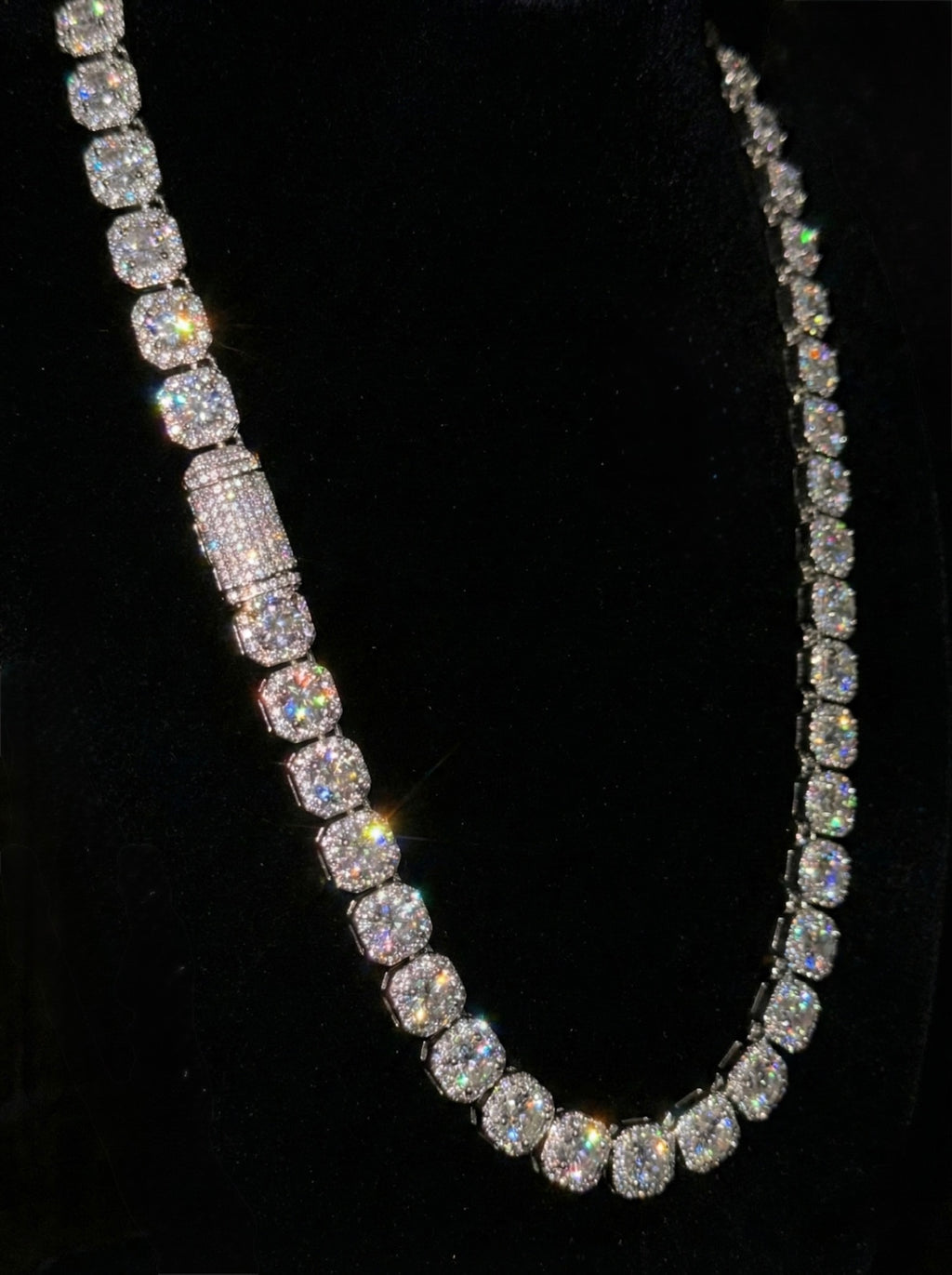 18k White gold plated circled tennis chain.