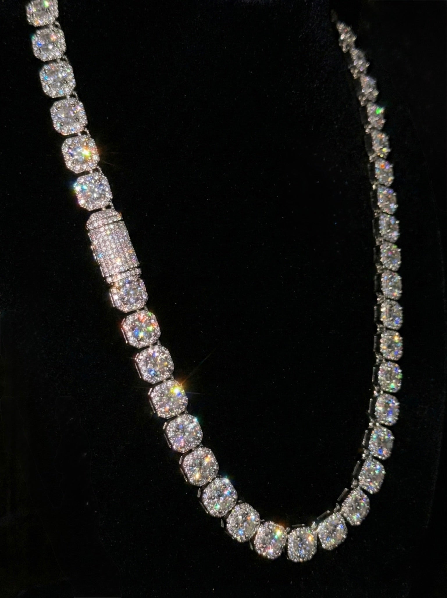 18k White gold plated circled tennis chain.