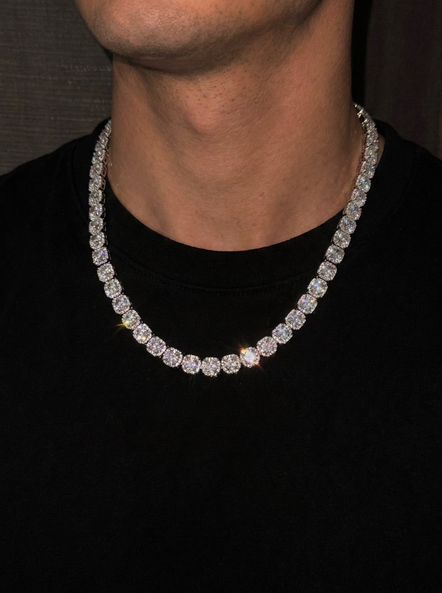 18k White gold plated circled tennis chain.