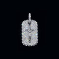 18k white gold plated iced cross tag pendant.