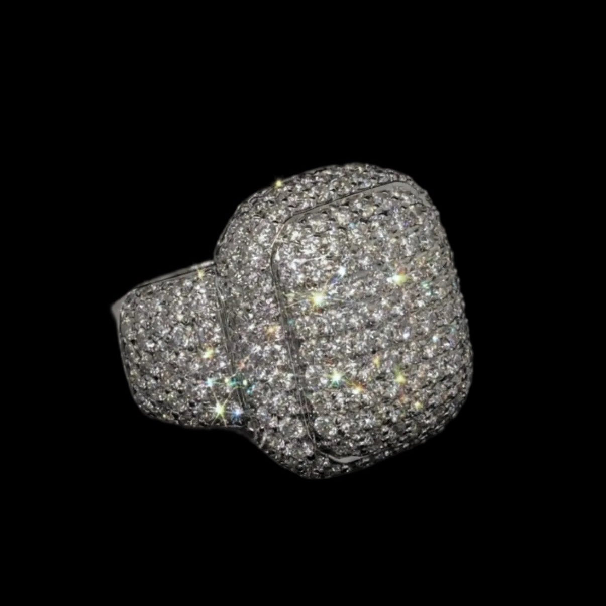 18k white gold plated bust down square puffy ring.