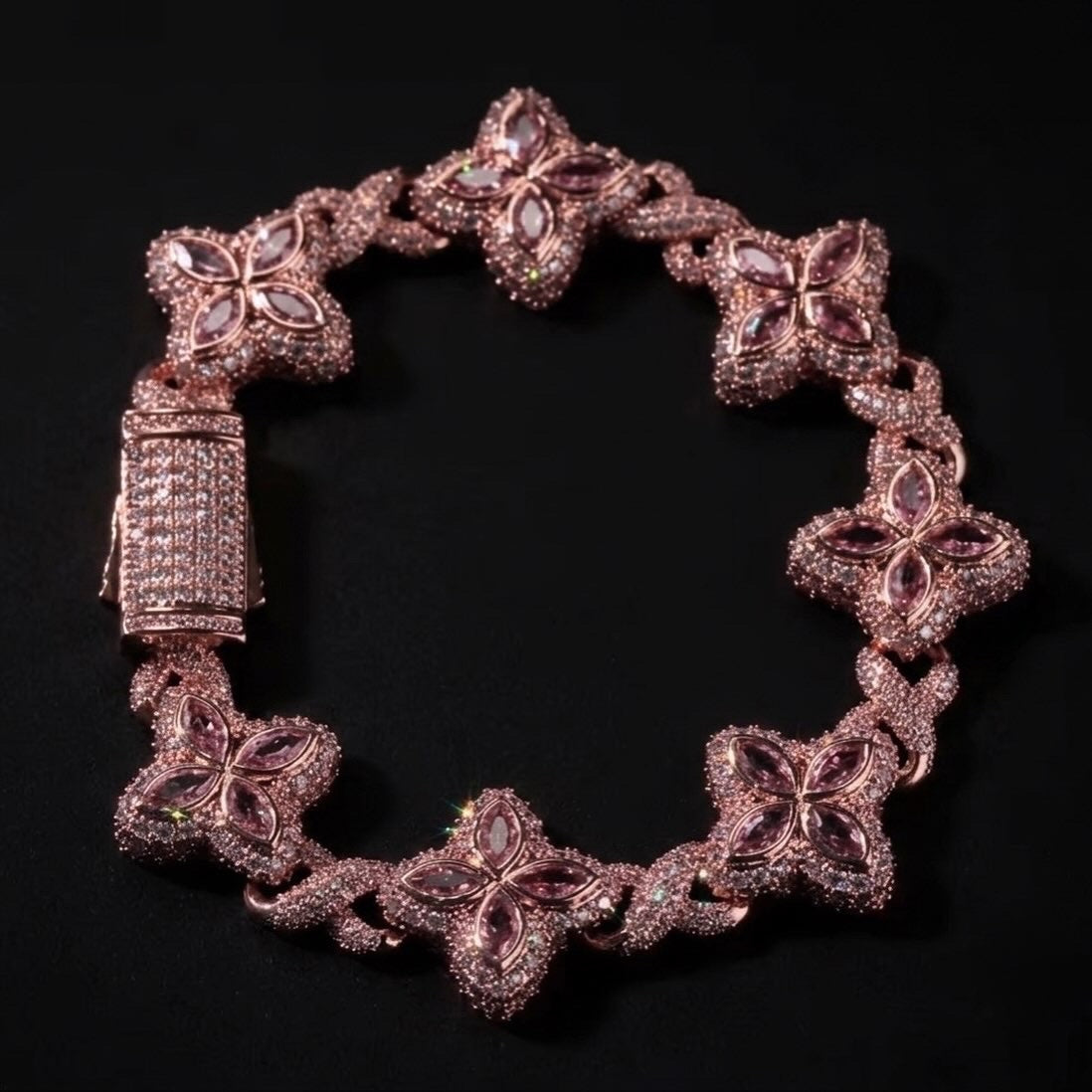 18k rose gold plated iced Four leaf clover bracelet.