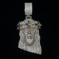 18k White Gold Plated Bust down God Face Pendant.