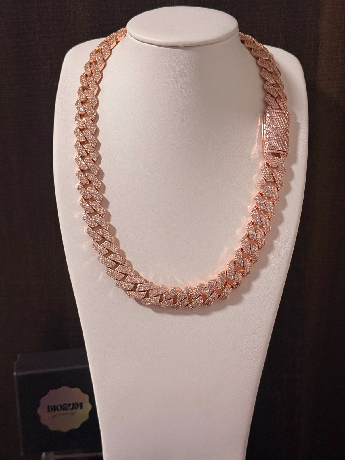 18k rose gold plated iced Cuban link necklace.