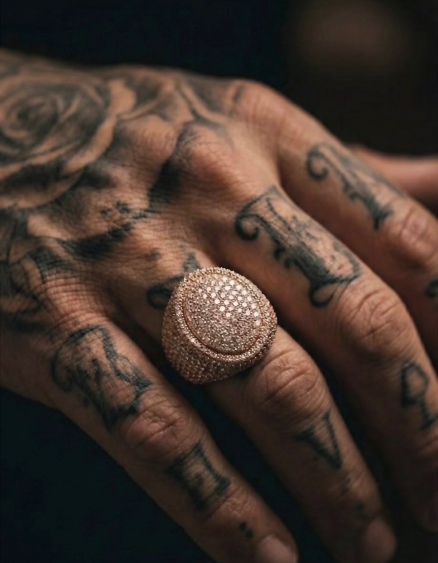 18k Rose Gold Plated Micro pave oval ring.