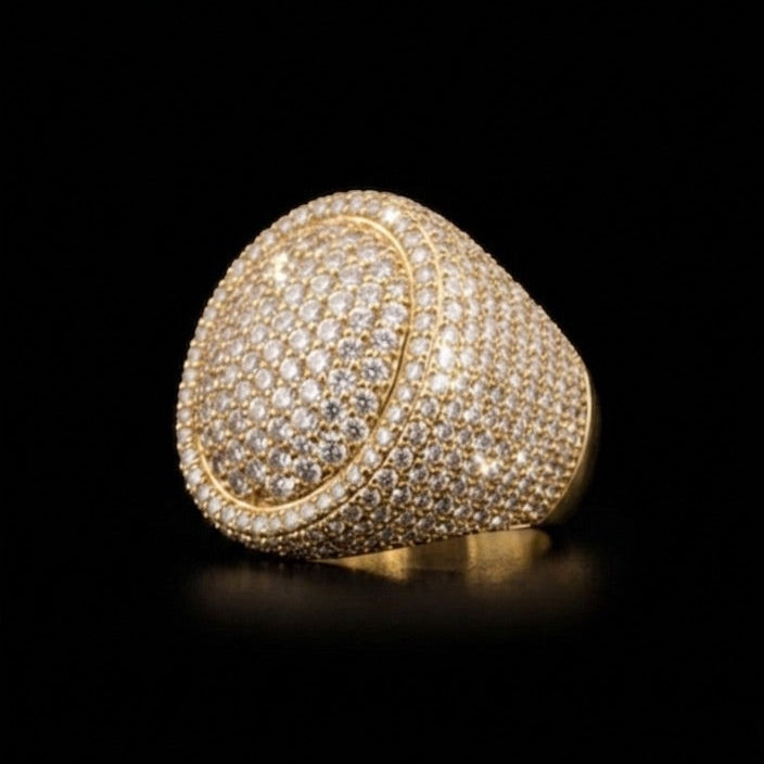 18k gold plated iced oval ring.