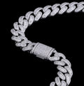 18k white gold plated iced baguette Cuban link necklace.