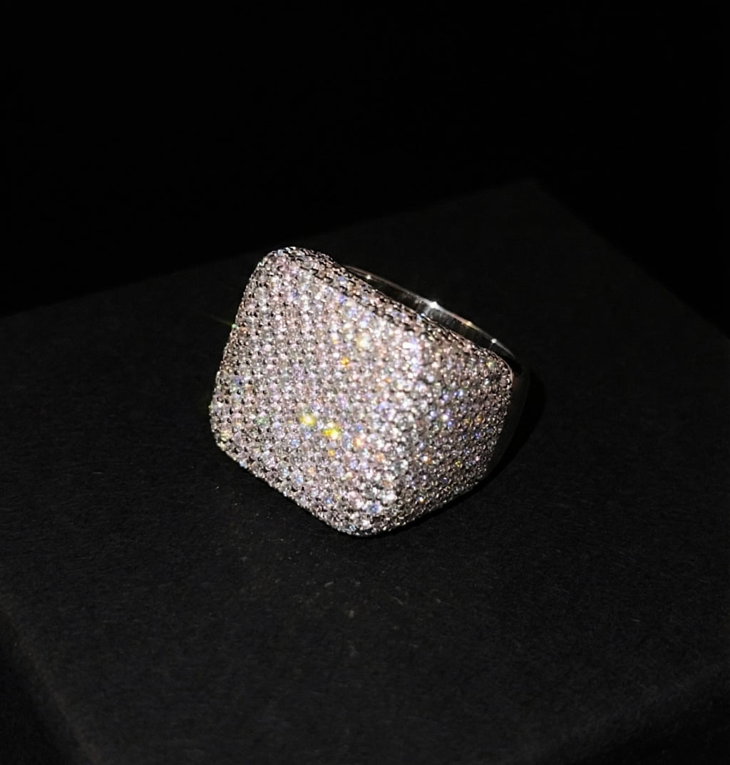 White gold plated bust down square Ring.