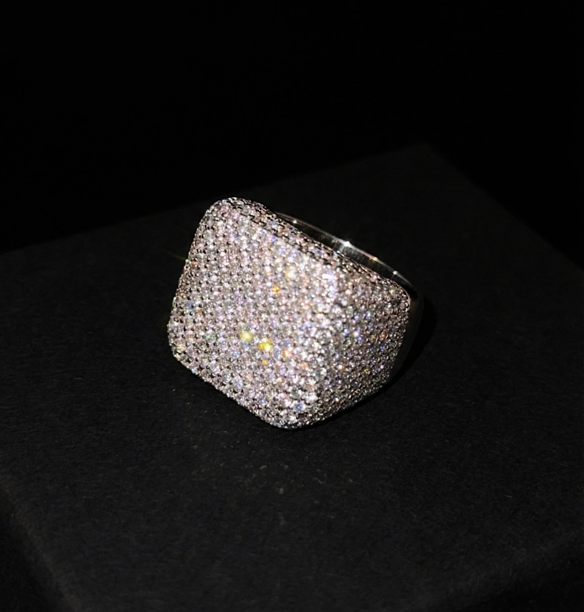 White gold plated bust down square Ring.