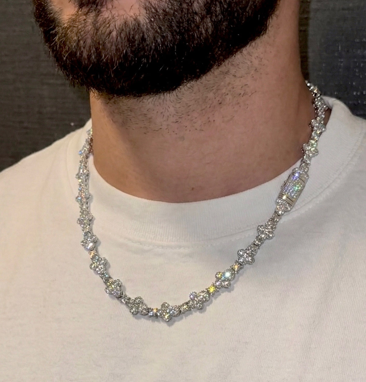 18k Gold plated infinity cross iced chain.