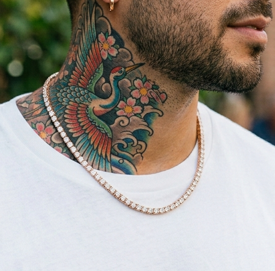 18k rose gold plated tennis chain.