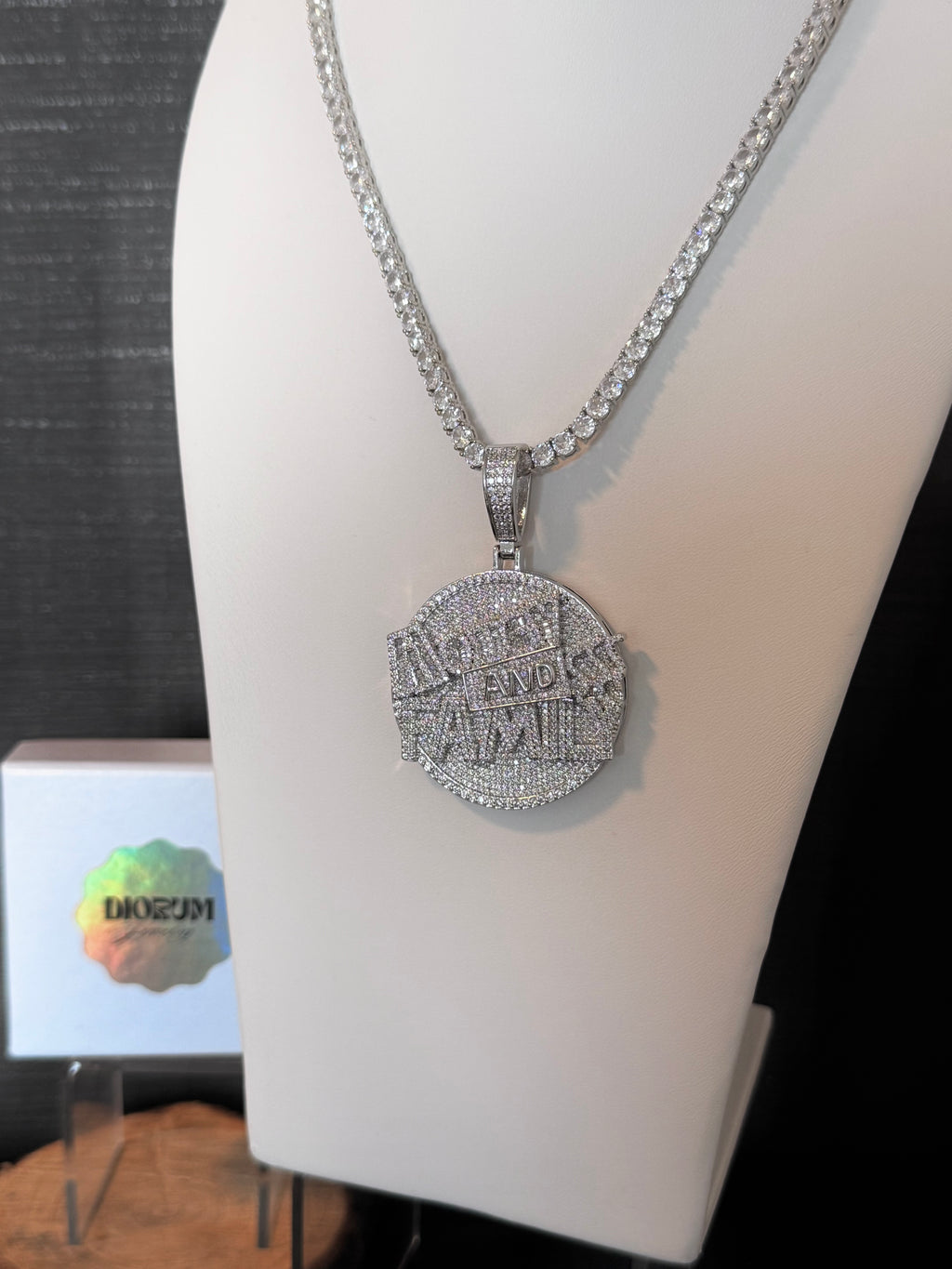 1 piece 18k white gold plated iced coin pendant.