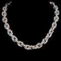 18k white gold plated XL iced links necklace.