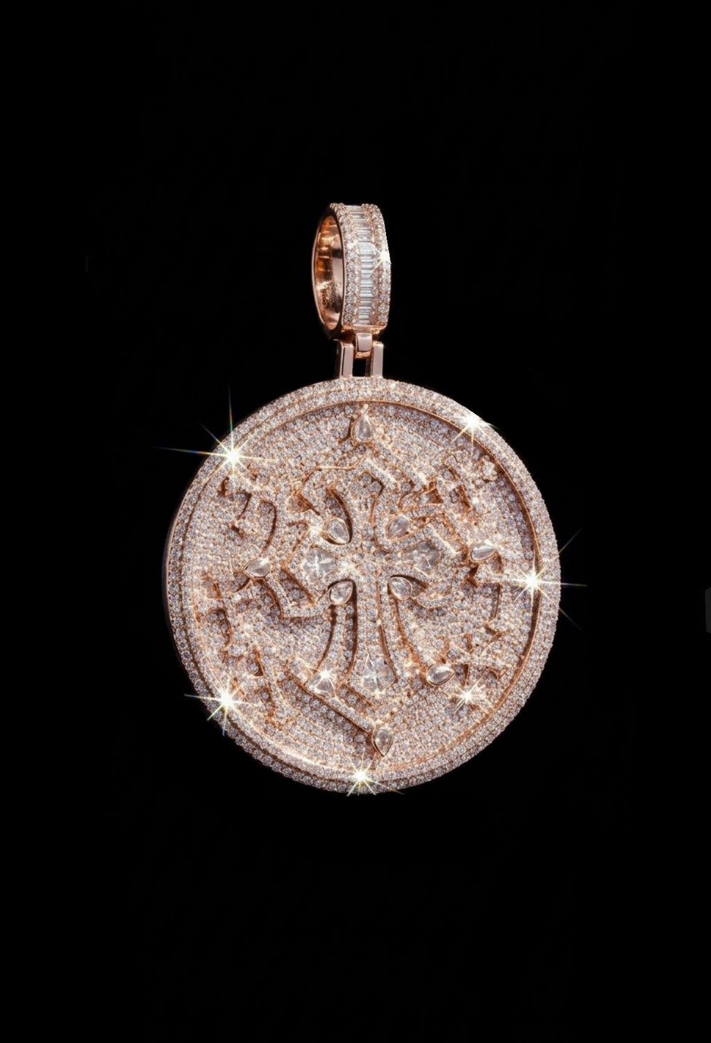 18k Gold Plated Iced large cross coin pendant.