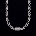 18k white gold plated iced infinity necklace.