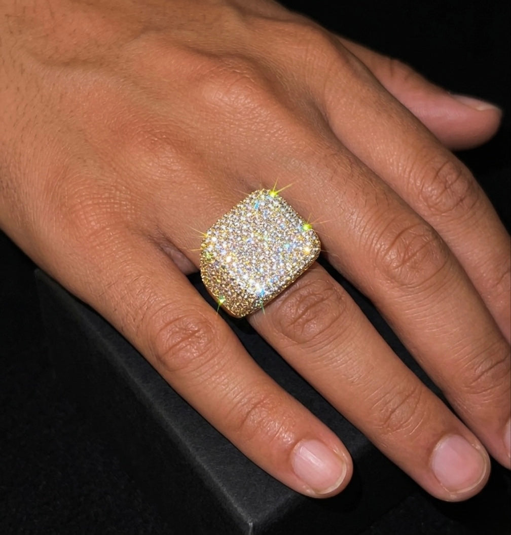 18k yellow gold plated iced square Ring.