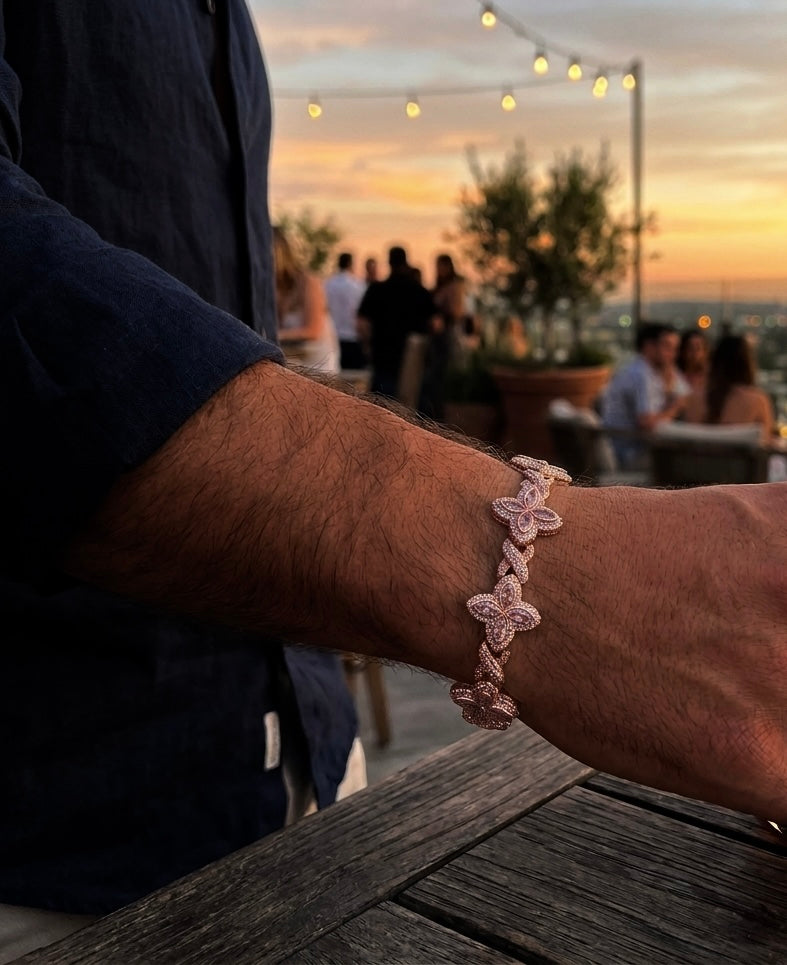 18k rose gold plated iced Four leaf clover bracelet.