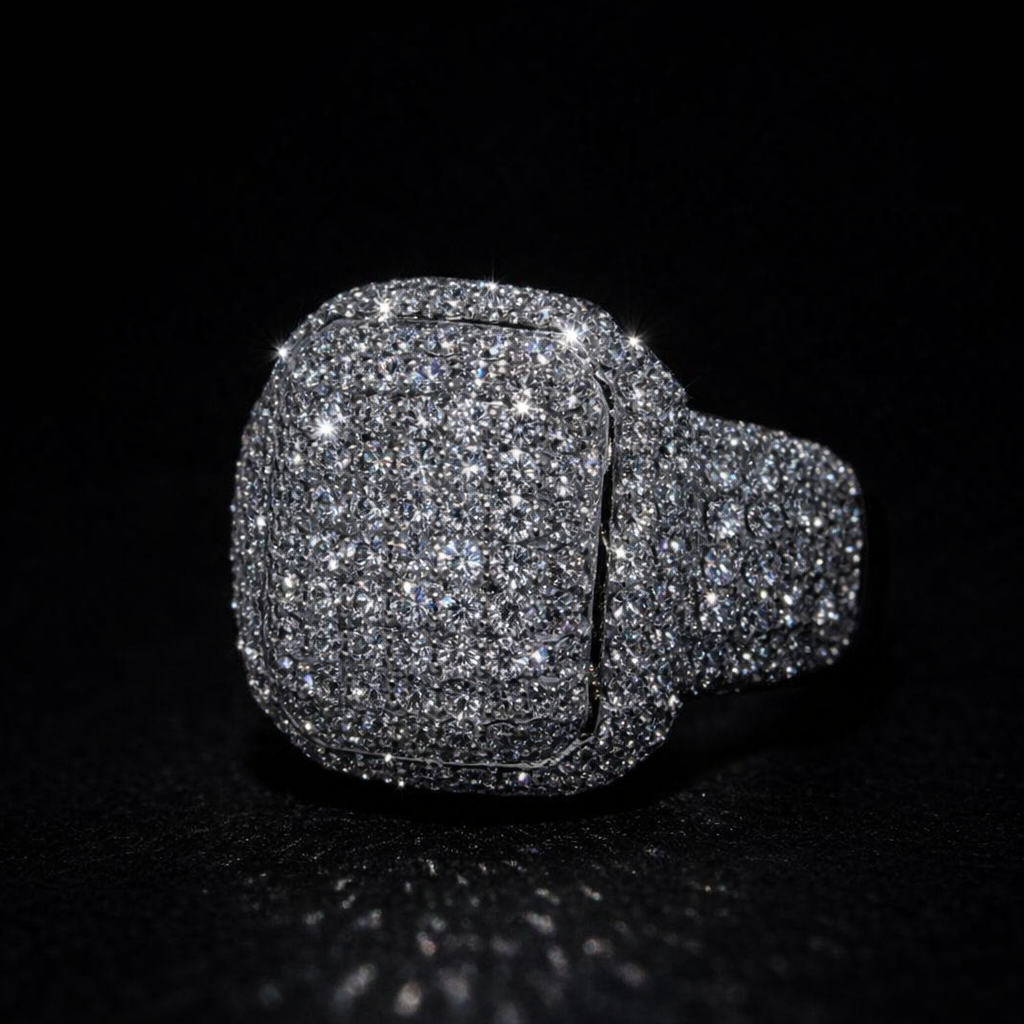 18k white gold plated bust down square puffy ring.