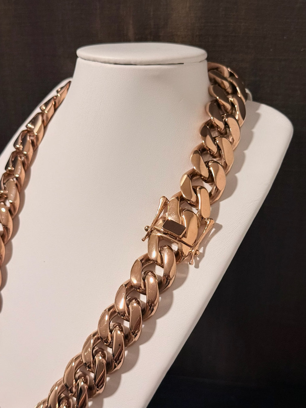 18k rose gold plated stainless steel Cuban Link Set.