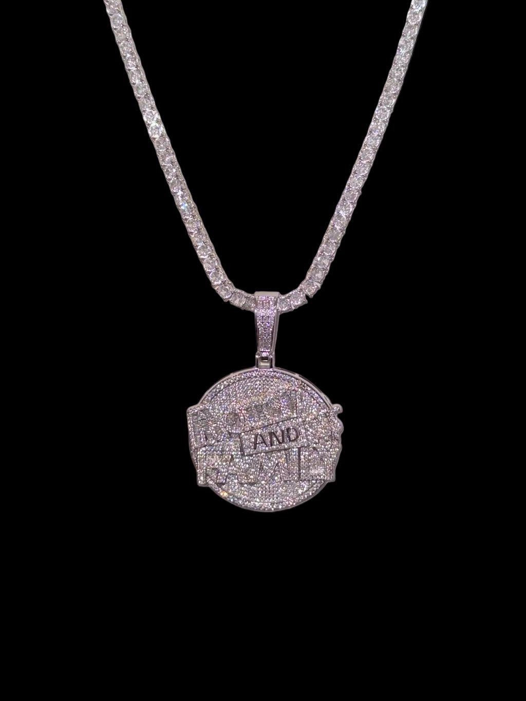 1 piece 18k white gold plated iced coin pendant.