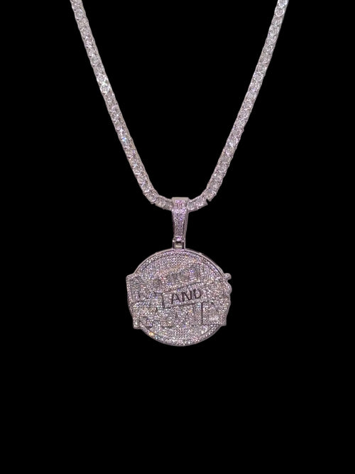 1 piece 18k white gold plated iced coin pendant.