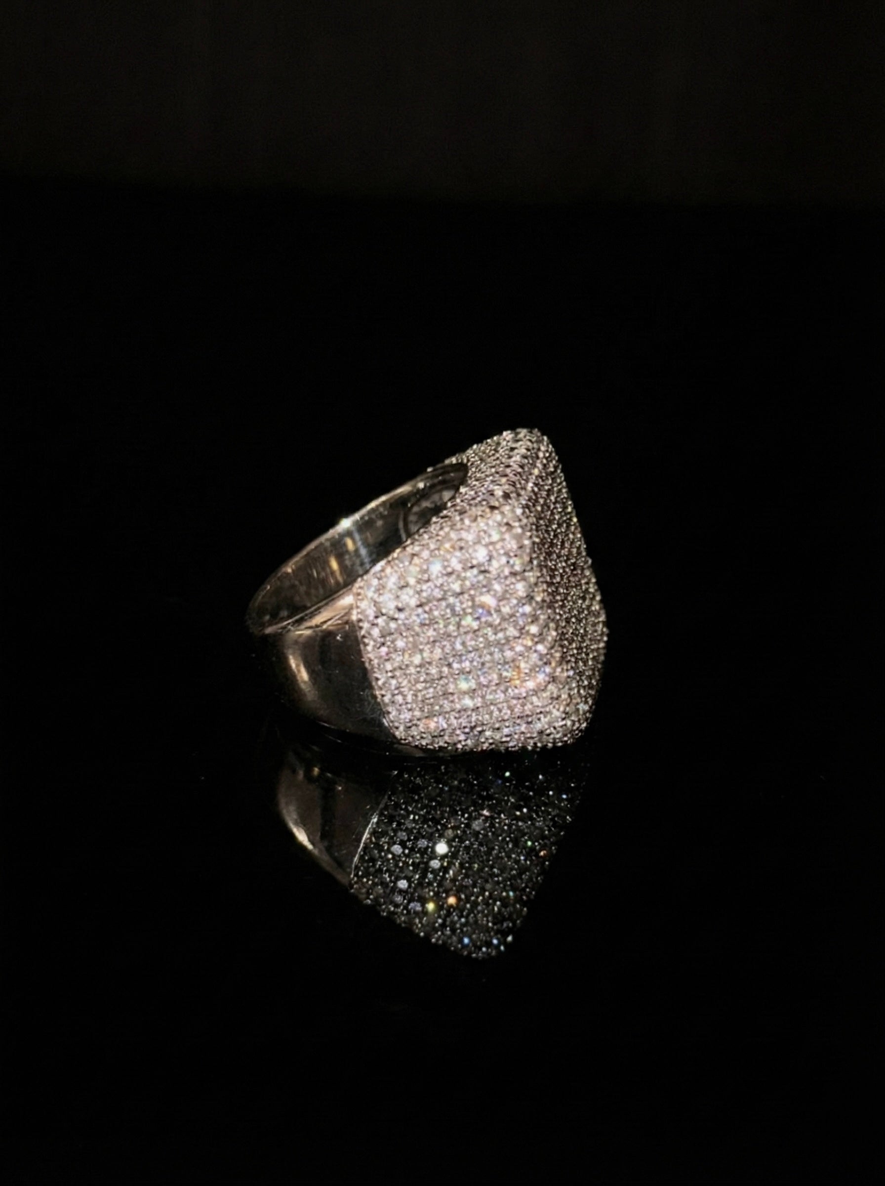 White gold plated bust down square Ring.