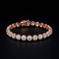 18k rose gold plated circle tennis bracelet.