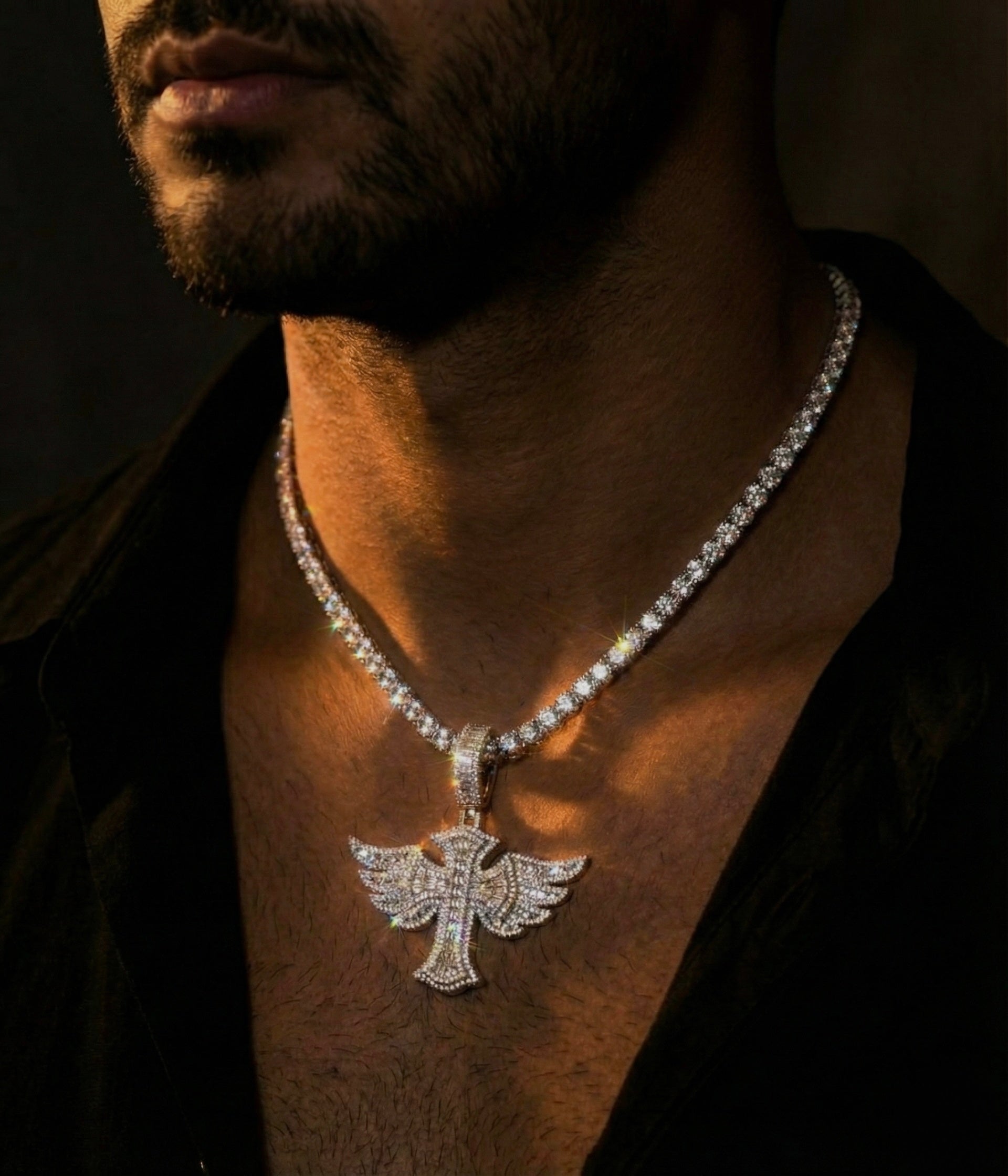 18k Yellow Gold Plated Iced Cross Pendant.
