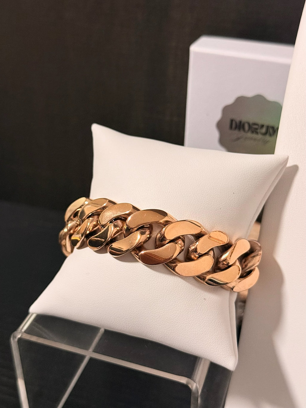 18k rose gold plated stainless steel Cuban Link Set.