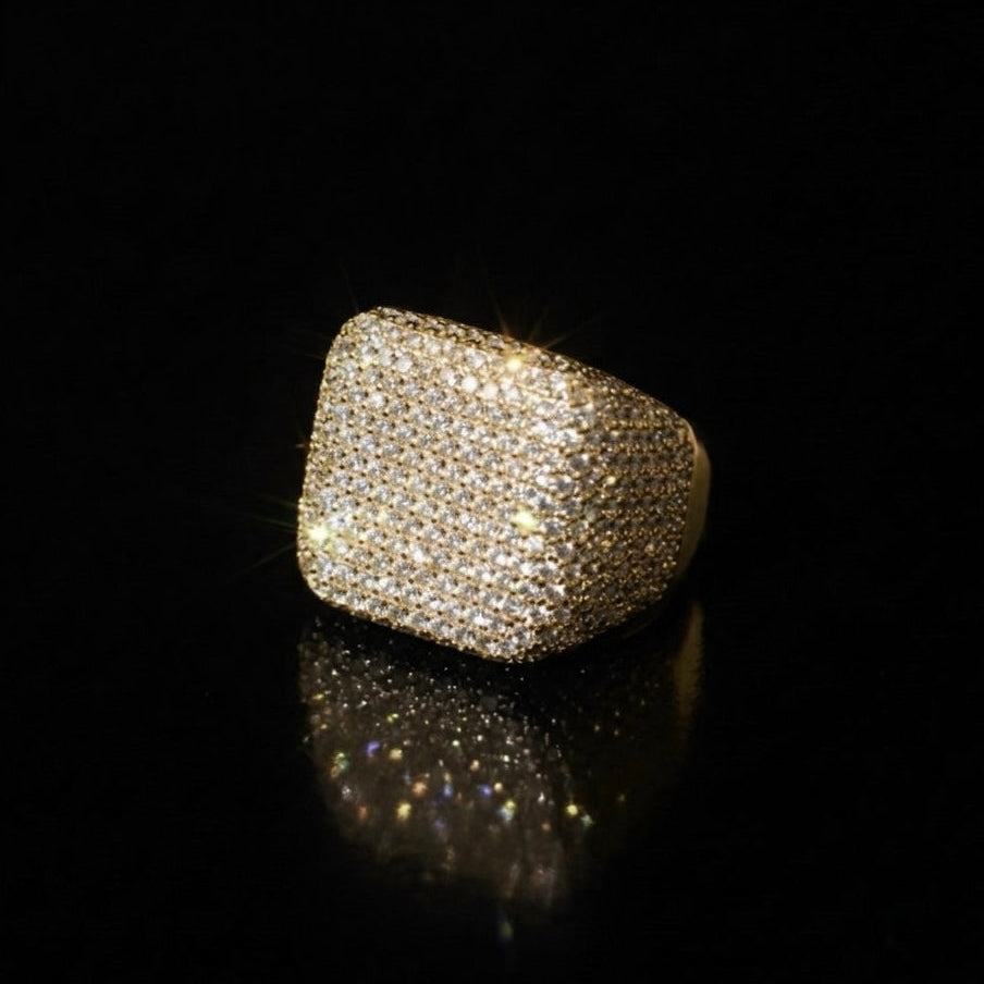 18k yellow gold plated iced square Ring.
