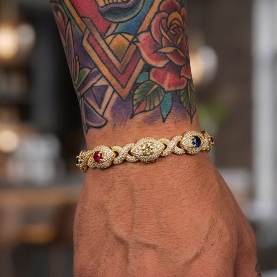 18k gold plated iced eye bracelet.