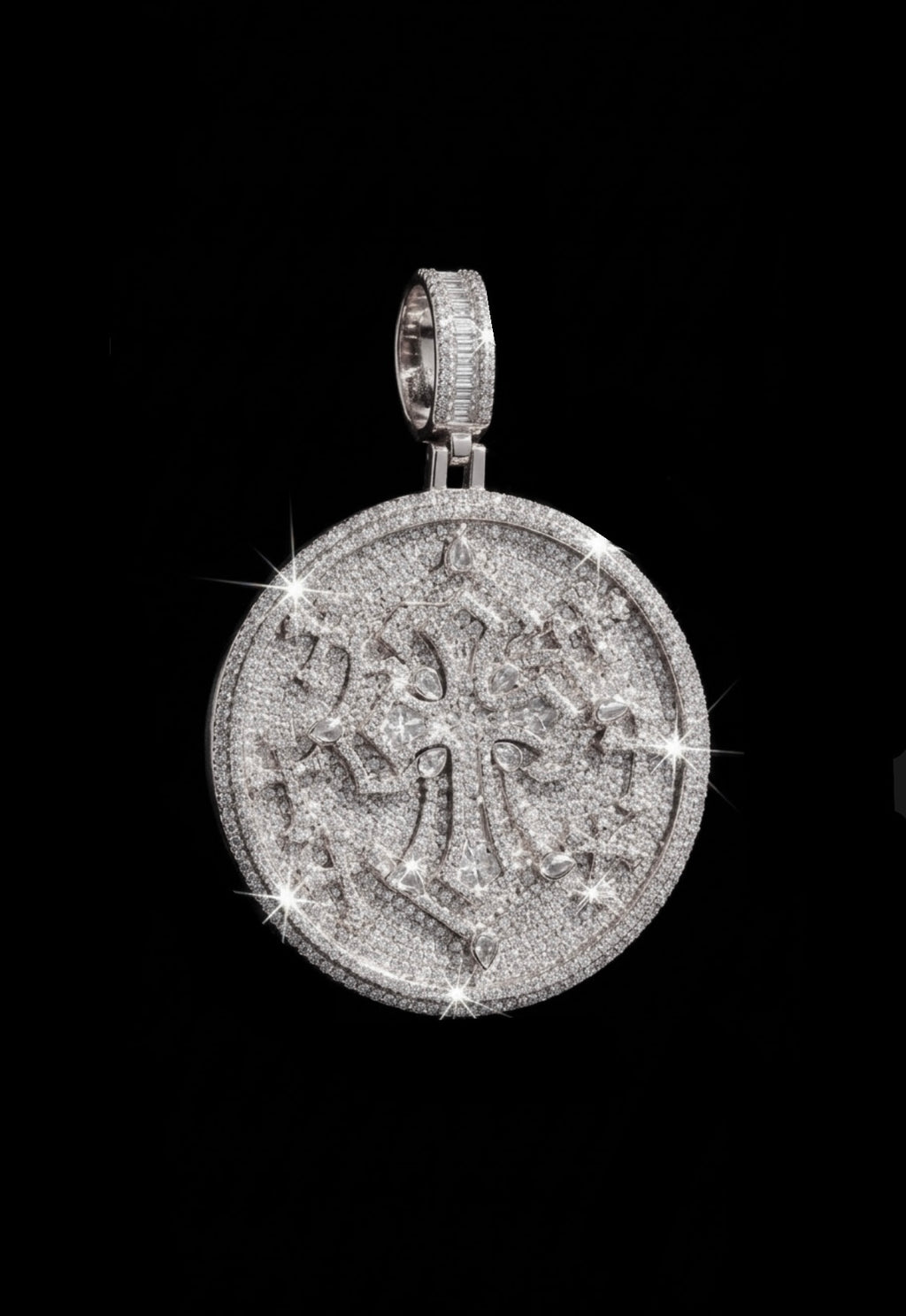 18k Gold Plated Iced large cross coin pendant.