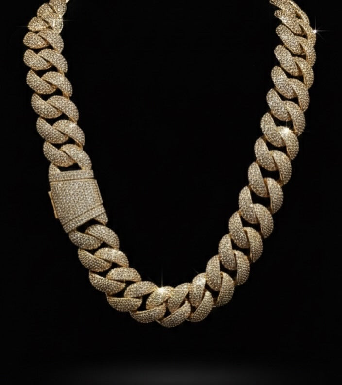 18K Gold Plated Micro Pave Cuban Link Set.