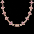 18k rose gold plated iced multi clover necklace.