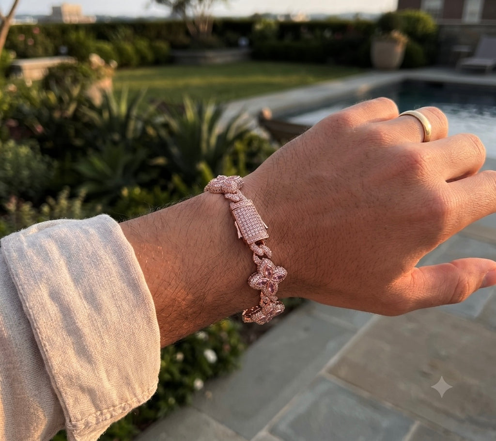 18k rose gold plated iced Four leaf clover bracelet.