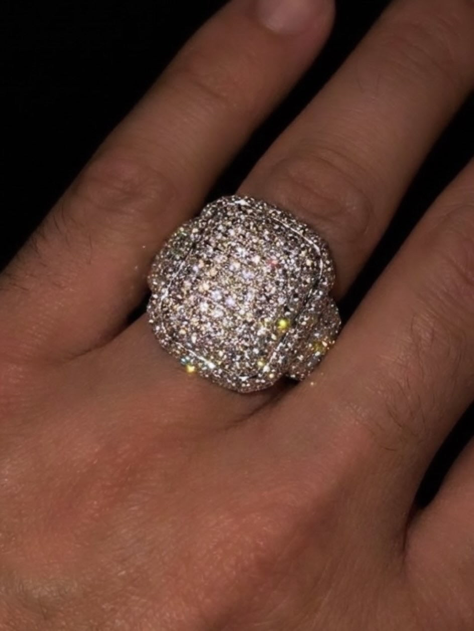 18k white gold plated bust down square puffy ring.