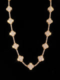 18k White gold plated micro pave clover necklace.
