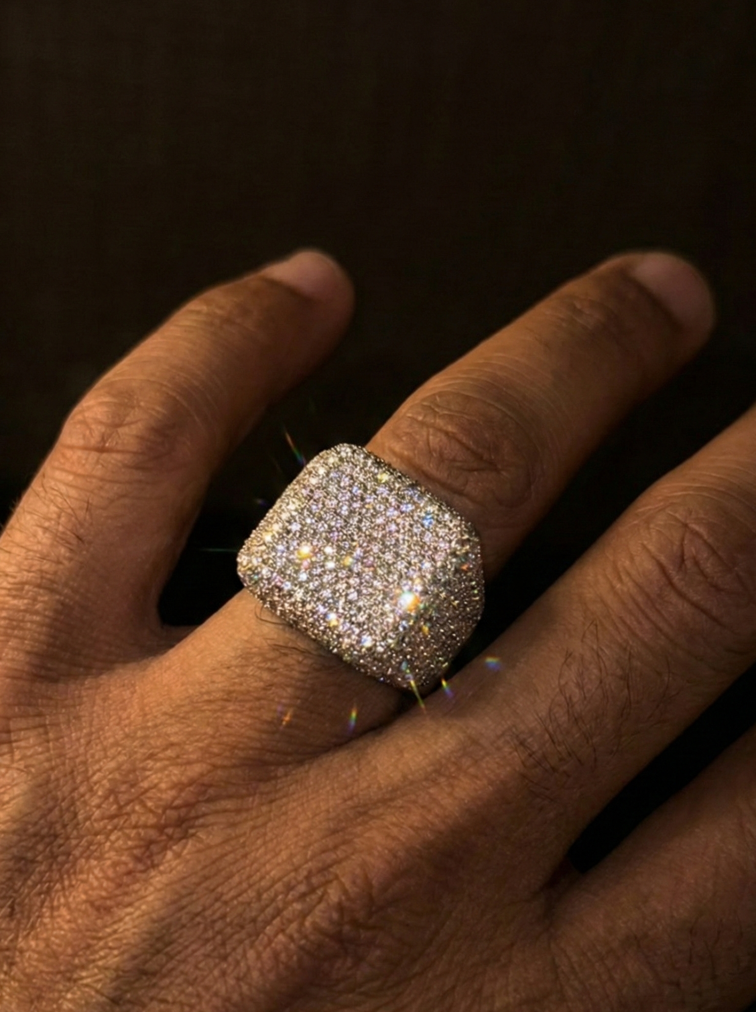 White gold plated bust down square Ring.