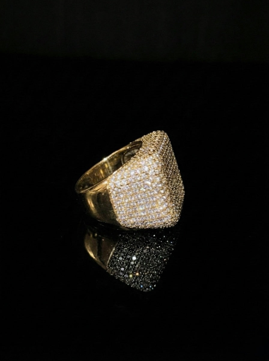 18k yellow gold plated iced square Ring.