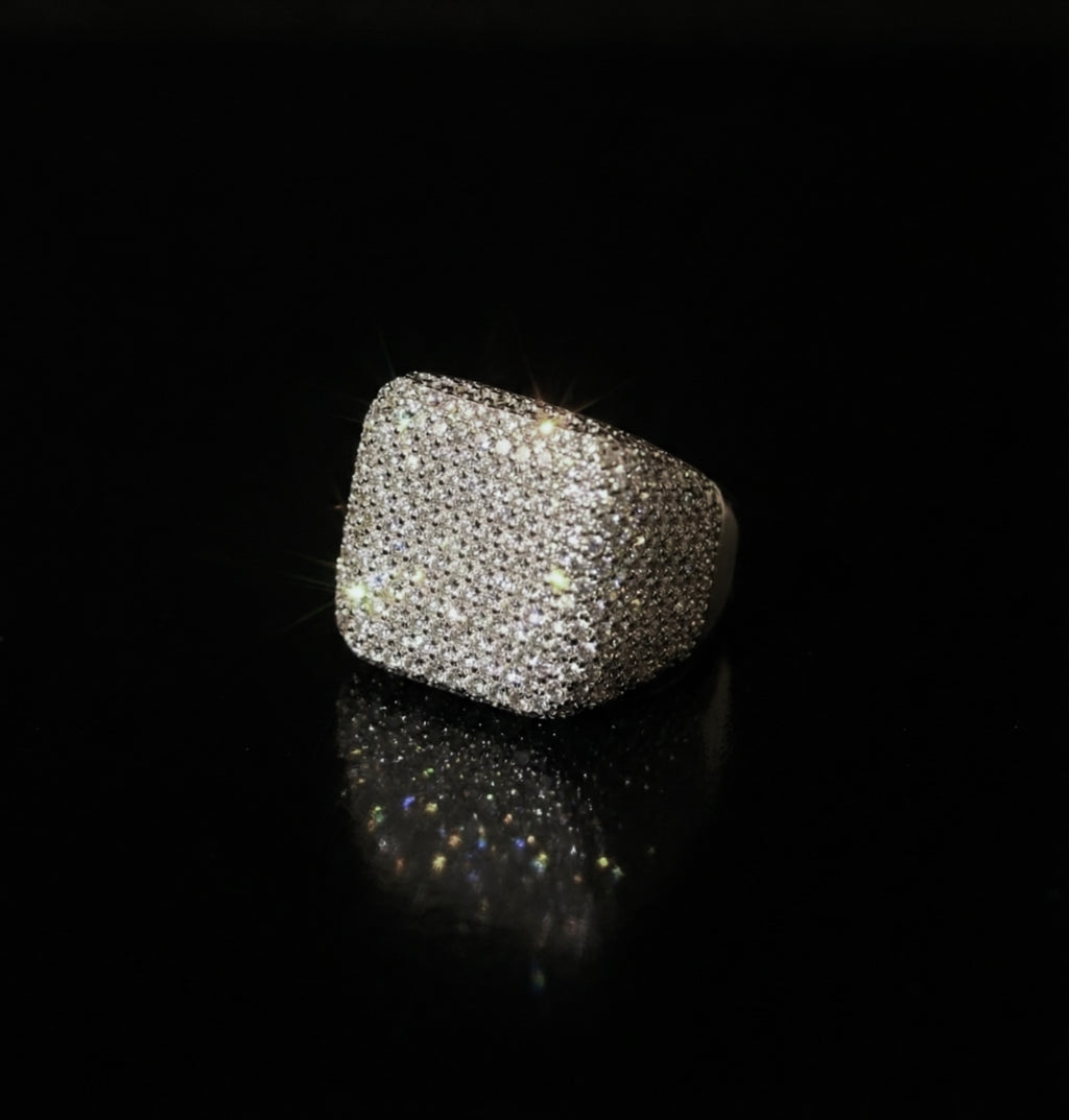 White gold plated bust down square Ring.