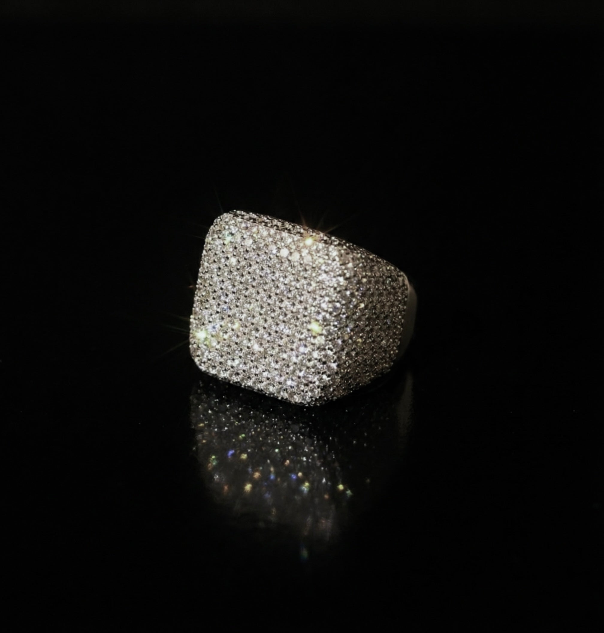 White gold plated bust down square Ring.