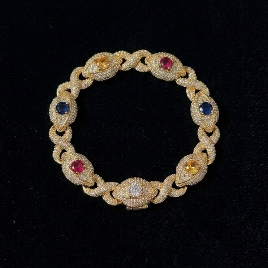 18k gold plated iced eye bracelet.