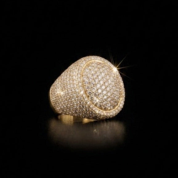 18k gold plated iced oval ring.