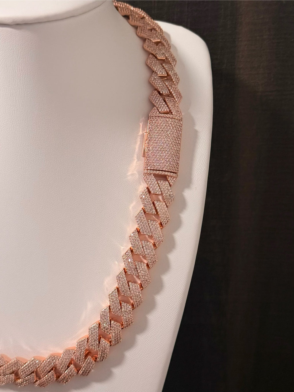 18k rose gold plated iced Cuban link necklace.