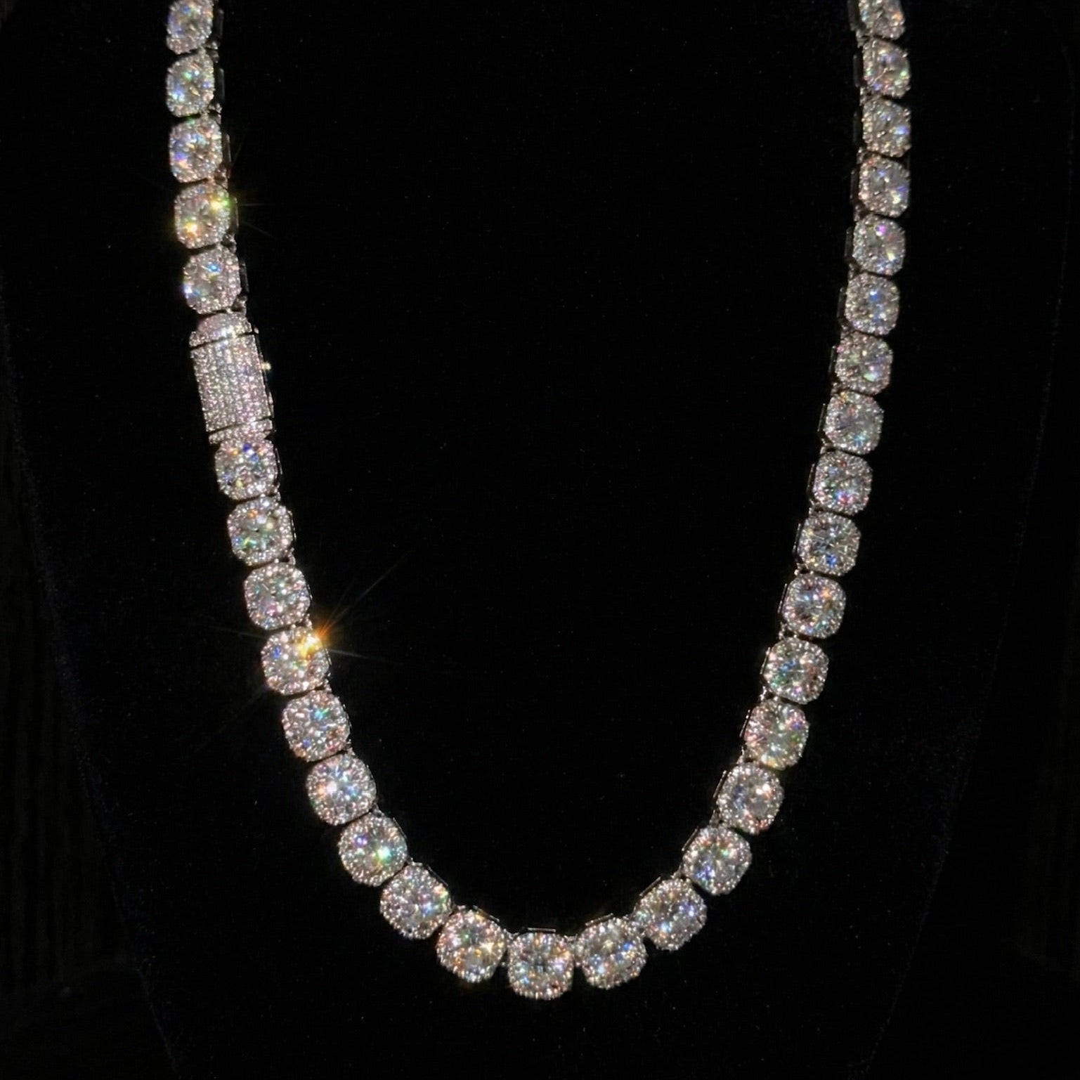 18k White gold plated circled tennis chain.