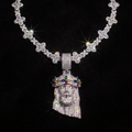 White gold plated 4 leaf chain and Jesus pendant