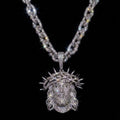 White gold plated iced link necklace and Micro pave god face pendant.