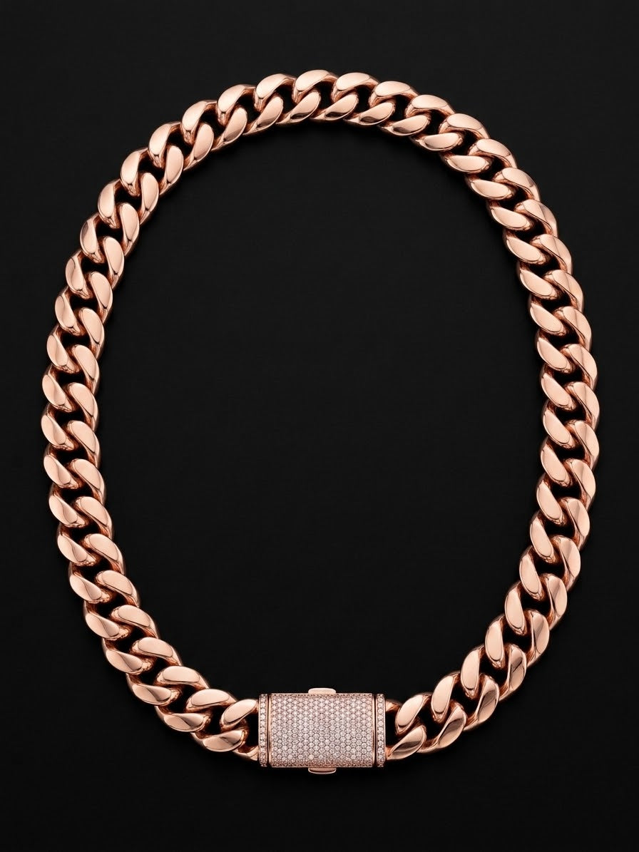 Stainless Steel 18k Rose gold plated Cuban Link Chain.