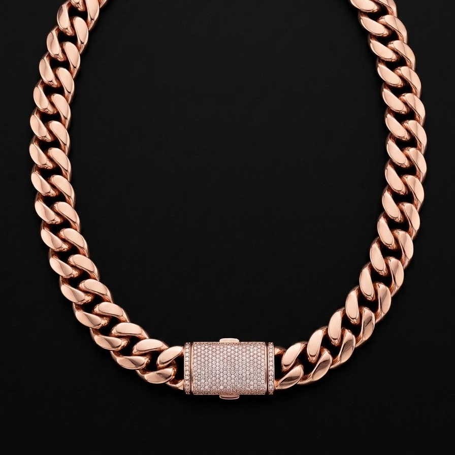 Stainless Steel 18k Rose gold plated Cuban Link Chain.